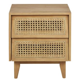 Maisons du monde Mesita de noche con 2 cajones de rejilla de mimbre