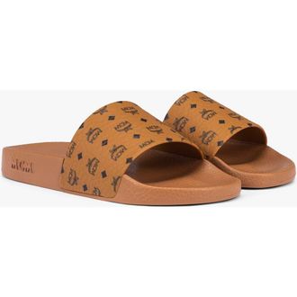 MCM Mens Monogram Print Rubber Slides in Cognac at Nordstrom, Size 44