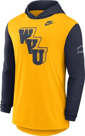 Nike West Virginia Campus Legacy Nike Mens Dri-FIT College Long-Sleeve Hooded T-Shirt in Yellow | 01NB09SHWVV-CNJ
