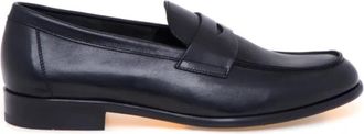 Doucal's Zwarte Leren Penny Loafer Schoenen - Heren - Loafers - Zwart - 44 EU - Schoenen