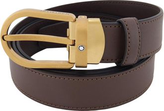 Montblanc Horseshoe Vintage Yellow Gold Finish 30mm Leather Belt