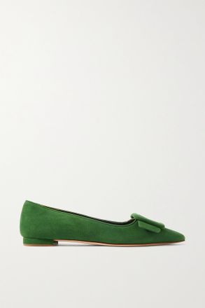 Manolo Blahnik Ballerine A Punta In Camoscio Maysale - Verde