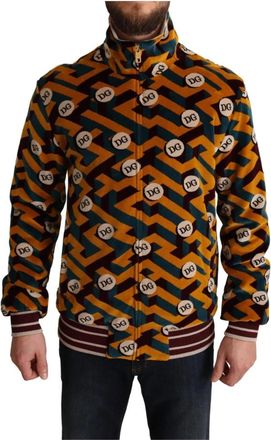 Dolce & Gabbana Multicolor Velvet DG Logo Sweater Jas - Heren - Vesten met rits - Bruin - XS - Katoen - Hoodies & sweatvesten