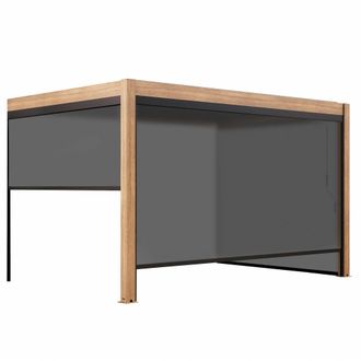 Oviala P&eacute;rgola bioclim&aacute;tica adosada de 3x4m y 2 persianas de madera gris