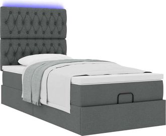 vidaXL Cama Otomana Con Colch&oacute;n Y Led Tela Gris Oscuro 90x200 Cm Vidaxl