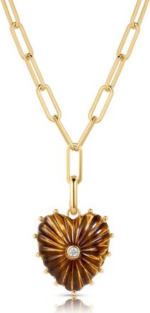 Thatch Malene Heart Charm Paperclip Pendant Necklace in Tigers Eye at Nordstrom