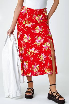 DUSK Floral Asymmetric Frill Midi Skirt