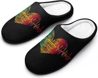Generic LGBT Heartbeat Lesbian Gays Love Womens Slippers Warm House Slippers Indoor House Shoes with Anti-Skid Rubber Sole