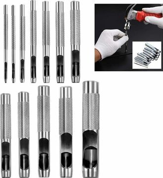 Trade Shop Trade Shop - Set 12 Fustelle Punzoni In Acciaio Per Cuoio Lamiere Stoffa Pelle Legno 3-19 Mm