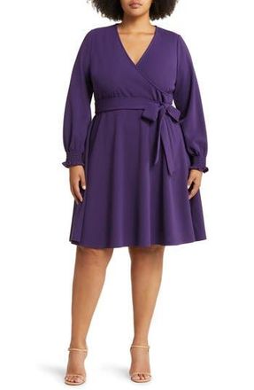 Leota Perfect Long Sleeve Faux Wrap Dress in Solid Crown Jewel at Nordstrom Rack, Size 3X