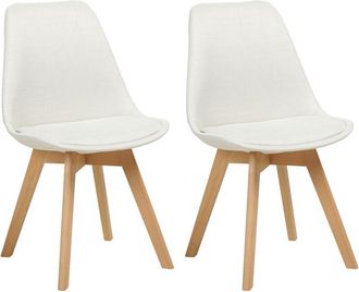 Beliani Set of 2 Dining Chairs Fabric Upholstery Padded Seat Solid Wood Legs Off White Dakota ii