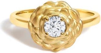 House of Brilliance 14K Yellow Gold Plated Sterling Silver 1/3 Ctw Lab Grown Diamond Floral Motif Solitaire Ring in Yellow Gold Over Silver at