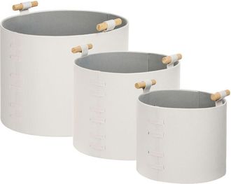 Beliani Beliani - Set of 3 Handmade Storage Baskets with Handles Faux Leather Off-White Aram