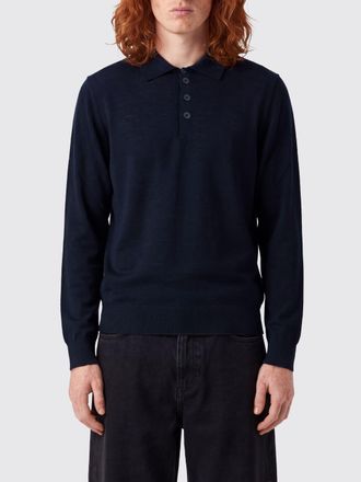 Emporio Armani Polo a maniche lunghe in maglia di pura lana vergine con tre bottoni