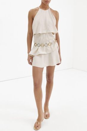 Mango Ruffled Modal Blend Dress in Ecru at Nordstrom, Size 2