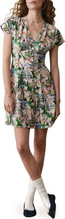 Marine Layer Camila Print Button Front Hemp Blend Minidress in Watercolor Palm at Nordstrom, Size X-Large