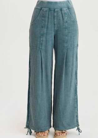 Xcvi Lenka Gauze Cinched Wide Leg Pants In Distress Wash Tideworn