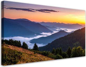Feeby Cuadro En Lienzo, Bosque Monta&ntilde;as En La Niebla Paisaje, 120x60