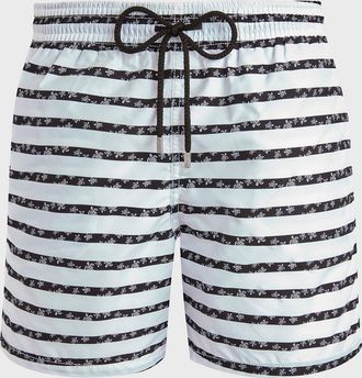 Vilebrequin Men & apos;s Micro-Turtle Striped Swim Shorts