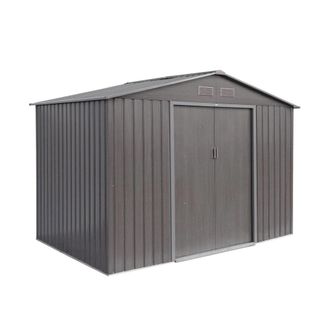 Sweeek Caseta de jard&iacute;n met&aacute;lico, 5 39m&sup2;, madera gris