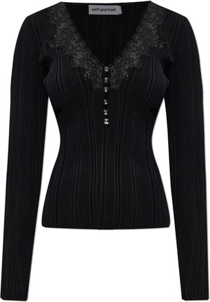 Self Portrait Self-portrait Ribbed Top With Shiny Buttons