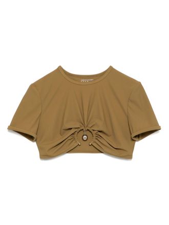 CHRISTOPHER ESBER Ruched Orbit Crop T-shirt - women - Spandex/Elastane/Polyamide - 12 - Brown