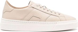 Santoni Sneakers, female, Beige, Size: 6 1/2 US Beige Leather Sneakers with Logo Detail