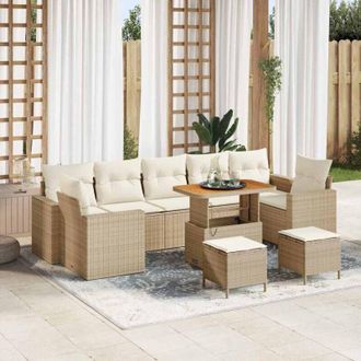 vidaXL Vidaxl - Conjunto De Sof&aacute; De Jard&iacute;n 10 Pcs Beige Y Crema 90 X 55 X 71 Cm