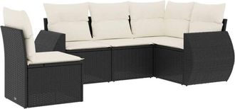 vidaXL Set De Muebles De Jard&iacute;n 5 Pzas Y Cojines Rat&aacute;n Sint&eacute;tico Negro Vidaxl