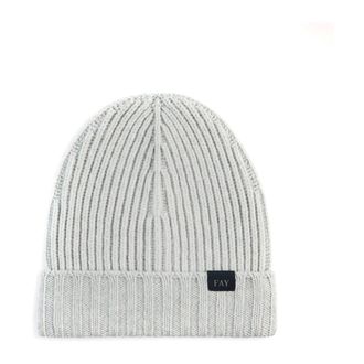 Fay Beanies, male, Gray, Size: ONE SIZE Grey Wool Beanie with English Rib Pattern