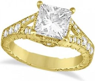 Allurez Antique Princess Cut Lab Grown Diamond Engagement Ring 14K Yellow Gold (1.03ct)