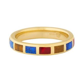 Jan Leslie Dash Ring Set In Sterling With 18Kt Gold Overlay in Bluelapis,tigerseye,carnelian at Nordstrom, Size 7