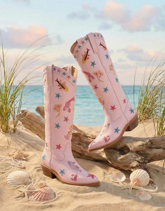 Oceanus Womens Arizona Embroidered Leather Boots - Pink - Size: 5
