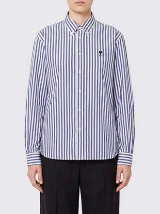 Ami Camicia a righe in cotone con collo button-down e logo ricamato