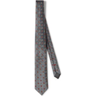 Brunello Cucinelli Silk tie with squares pattern in Grey at Nordstrom
