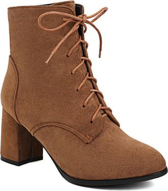 Generic Womens Lace-Up Chunky Heel Booties Comfortable Round-Toe Faux Suede Ankle Boots,Yellow,5.5 UK