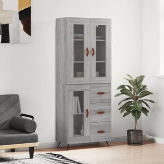 vidaXL Vidaxl - Aparador Alto Madera Contrachapada Gris Sonoma 69,5x34x180 Cm