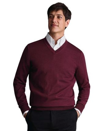 CHARLES TYRWHITT Merino V-Neck Sweater in Burgundy Red at Nordstrom, Size Xxx-Large