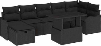 vidaXL Conjunto De Sof&aacute; De Jard&iacute;n Con Coj&iacute;n 8 Pcs Negro Polirat&aacute;n Vidaxl