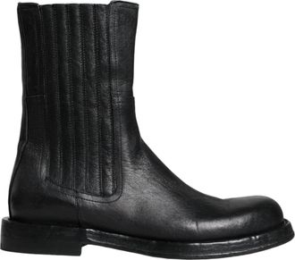 Dolce & Gabbana Black Horse Leather Mid Calf Boots Mens Shoes (Pre-Owned)