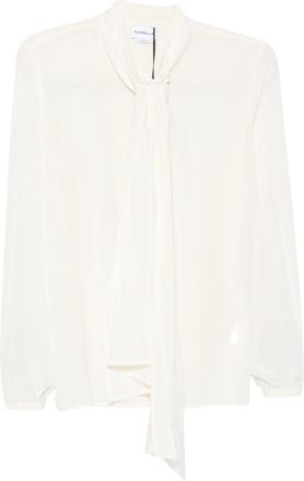 Marella White Pussy-Bow Silk Blouse