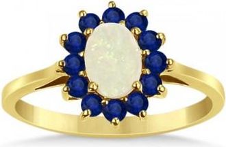 Allurez Oval Opal & Blue Sapphire Fashion Ring in 14k Yellow Gold (0.95ct)