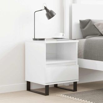 vidaXL Mesita De Noche Madera Contrachapada Blanco Brillo 40x35x50 Cm Vidaxl