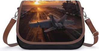 Generic US Military Fighter Jet Airplane Sunset Crossbody Bags for Women Shoulder Messenger Bag Purse Handbags