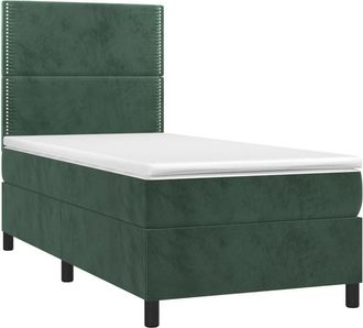 vidaXL Vidaxl - Cama Box Spring Colch&oacute;n Y Led Terciopelo Verde Oscuro 100x200cm