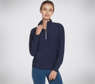 Skechers Rollkragenpullover SKECHERS GOLUXE RIB 1/4 ZIP, Damen, Gr. L (42/44), blau (blau iris), Obermaterial: 83% Polyester, 17% Elasthan, Pullover Rollkragen