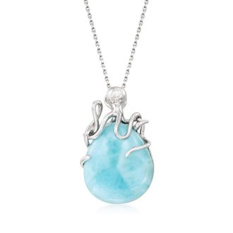 Ross-Simons Larimar Octopus Pendant Necklace in Sterling Silver
