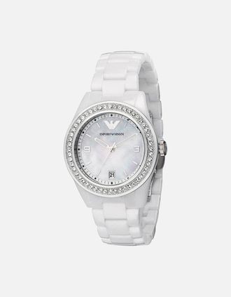 Emporio Armani Womens Emporio Armani AR1426 White Ladies Ceramica Watch - Silver