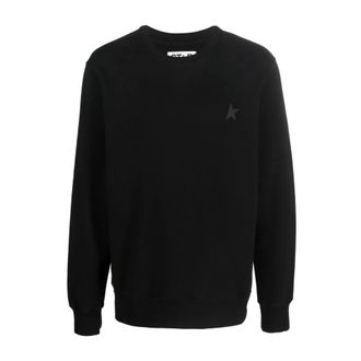 Golden Goose Sweatshirts, male, Black, Size: XL Black Logo Print Crew Neck Sweater