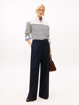 Tommy Hilfiger Womens Relaxed Wide-Leg Ponte Pant - Navy - 10